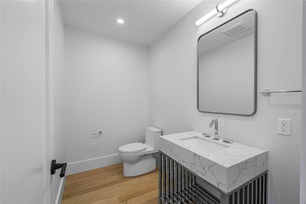 Bathroom, Interior, Recessed Lighting, Wood Texture Flooring