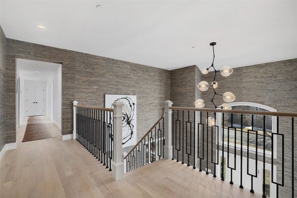 Interior, Pendant Lights, Recessed Lighting, Stone Walls, Wood Texture Flooring