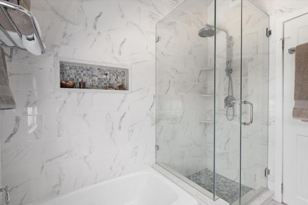 Bathroom, Glass Shower, Interior, Marble Walls
