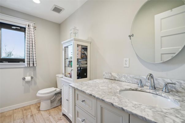 Bathroom, Interior, Recessed Lighting, Wood Texture Flooring