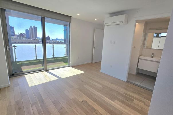 Bathroom, Empty room, Interior, Recessed Lighting, Water, Wood Texture Flooring