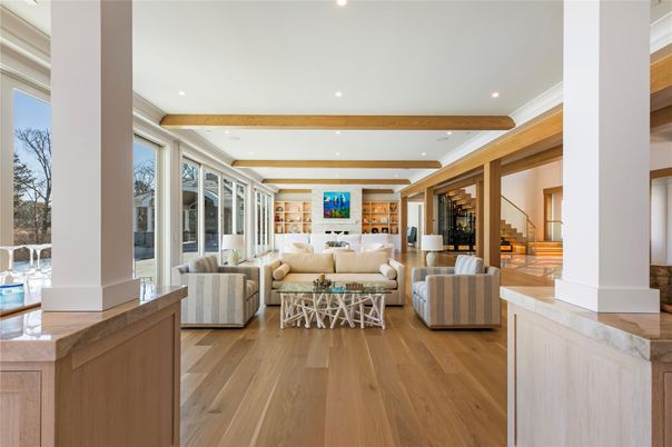 Interior, Living room, Recessed Lighting, Wooden Beams, Wood Texture Flooring