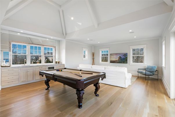 Billiard Table, Game Room, Interior, Living room, Recessed Lighting, Wood Texture Flooring