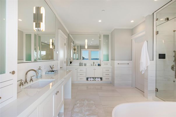 Bathroom, Dual Sink Vanities, Glass Shower, Interior, Recessed Lighting