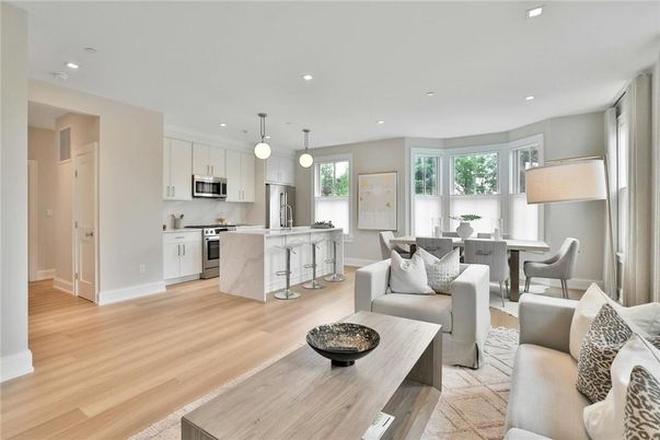 Dining room, Interior, Kitchen, Living room, Pendant Lights, Recessed Lighting, Stainless Steel Appliances, Wood Texture Flooring