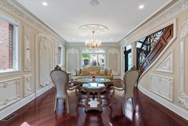 Chandelier, Dining room, Interior, Living room, Recessed Lighting, Wood Texture Flooring