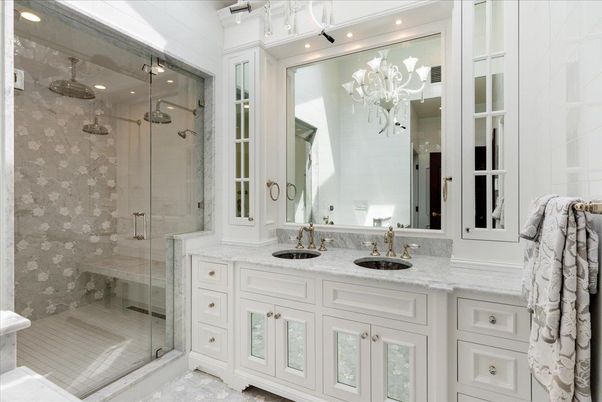 Bathroom, Dual Sink Vanities, Glass Shower, Interior, Recessed Lighting