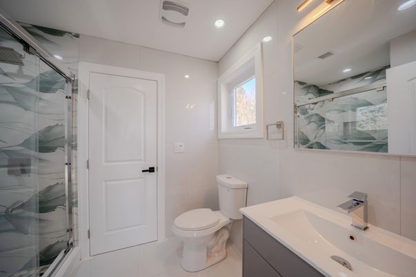 Bathroom, Glass Shower, Interior, Recessed Lighting