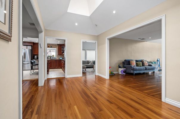 Interior, Kitchen, Living room, Recessed Lighting, Stainless Steel Appliances, Wood Texture Flooring