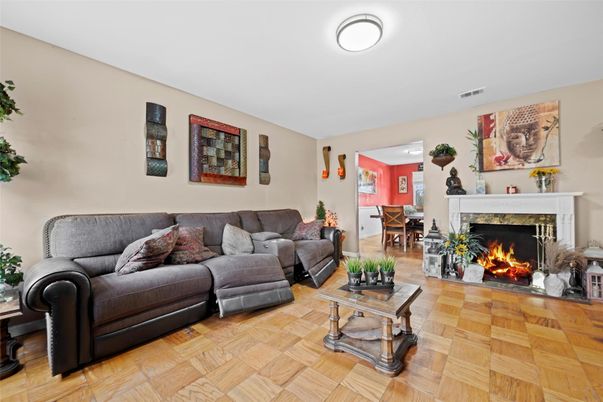 Dining room, Fireplace, Interior, Living room, Wood Texture Flooring