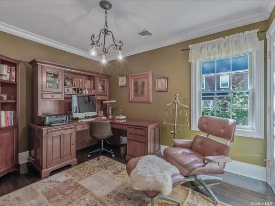 Chandelier, Home Office, Interior, Wood Texture Flooring