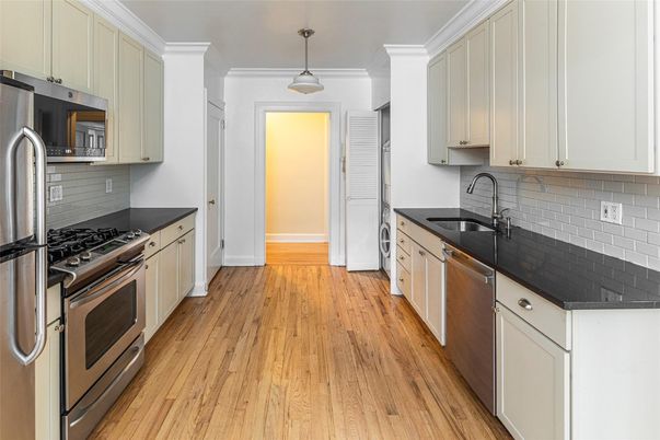 Interior, Kitchen, Pendant Lights, Stainless Steel Appliances, Wood Texture Flooring