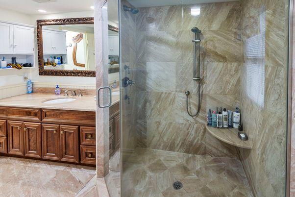 Bathroom, Glass Shower, Interior, Recessed Lighting