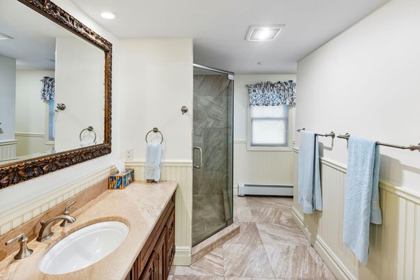 Bathroom, Glass Shower, Interior, Recessed Lighting