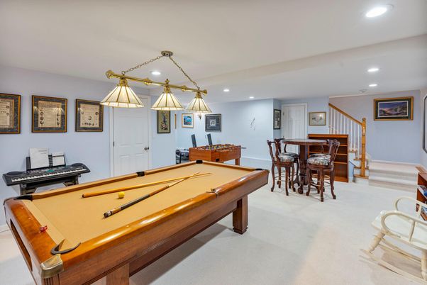 Billiard Table, Game Room, Interior, Pendant Lights, Piano, Recessed Lighting