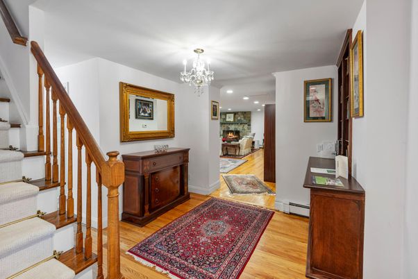 Chandelier, Fireplace, Interior, Recessed Lighting, Wood Texture Flooring