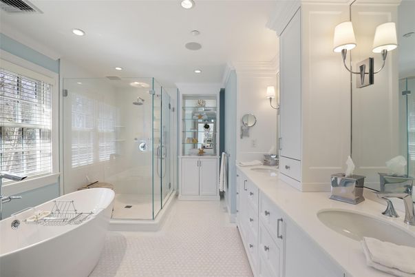 Bathroom, Dual Sink Vanities, Free Standing Baths, Glass Shower, Interior, Recessed Lighting