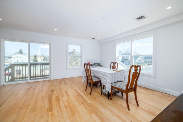 Dining room, Interior, Recessed Lighting, Wood Texture Flooring
