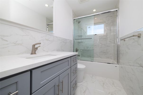 Bathroom, Glass Shower, Interior, Marble, Marble Walls, Recessed Lighting