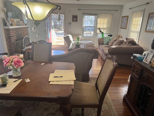 Dining room, Fireplace, Interior, Living room, Wood Texture Flooring