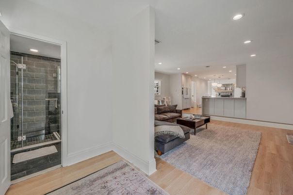 Interior, Kitchen, Living room, Recessed Lighting, Wood Texture Flooring