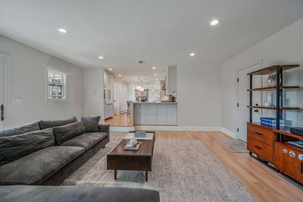 Interior, Kitchen, Living room, Pendant Lights, Recessed Lighting, Wood Texture Flooring