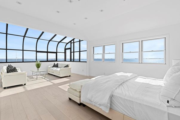 Bedroom, Interior, Recessed Lighting, Water, Wood Texture Flooring