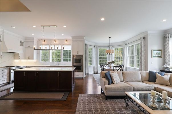 Dining room, Interior, Kitchen, Living room, Pendant Lights, Recessed Lighting, Stainless Steel Appliances, Wood Texture Flooring