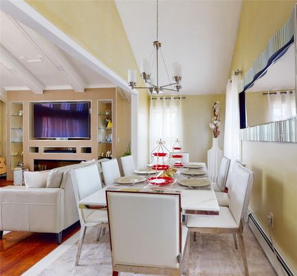 Chandelier, Dining room, Interior, Living room, Pendant Lights, Wood Texture Flooring
