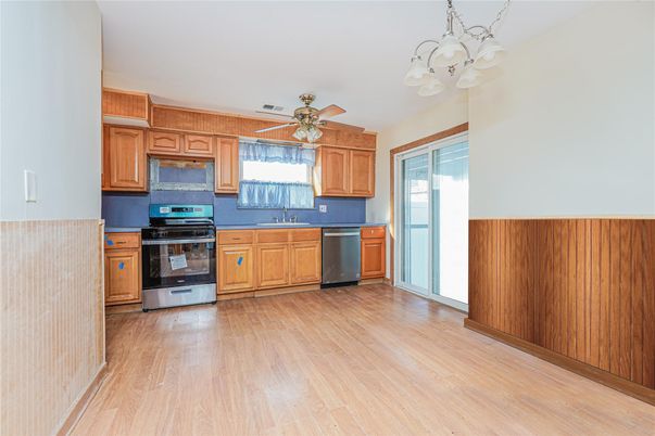 Interior, Kitchen, Stainless Steel Appliances, Wood Texture Flooring