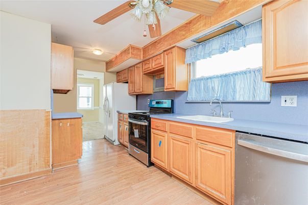 Interior, Kitchen, Stainless Steel Appliances, Wood Texture Flooring