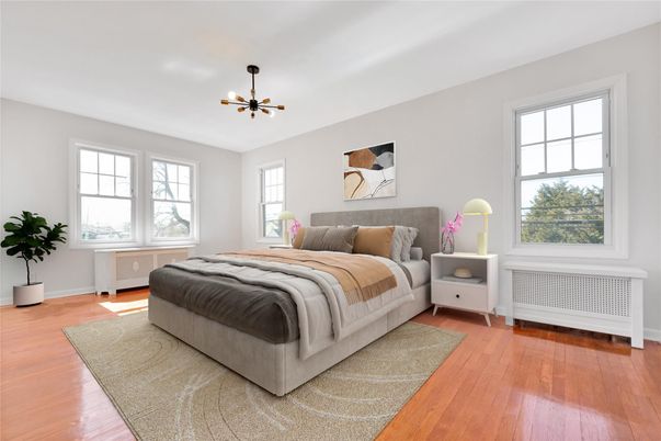 Bedroom, Interior, Pendant Lights, Wood Texture Flooring