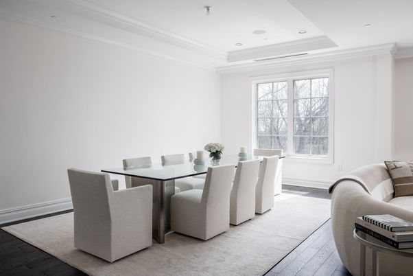 Dining room, Interior, Recessed Lighting, Wood Texture Flooring