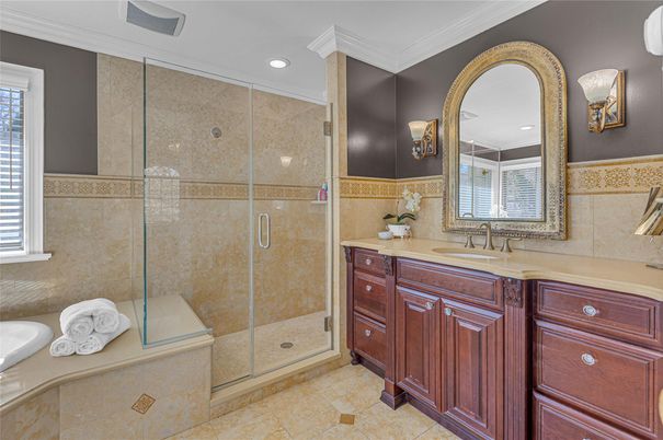 Bathroom, Glass Shower, Interior, Recessed Lighting