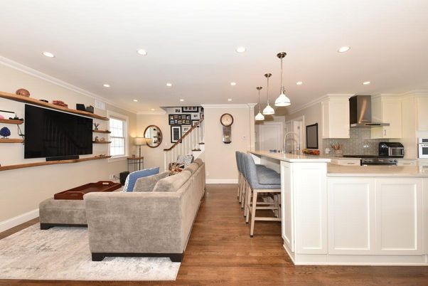 Interior, Kitchen, Living room, Pendant Lights, Recessed Lighting, Stainless Steel Appliances, Wood Texture Flooring