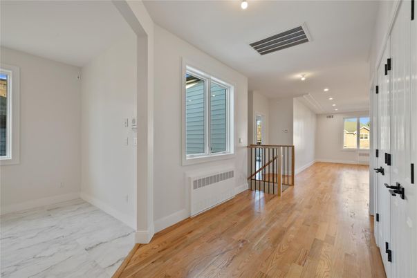 Empty room, Interior, Marble, Recessed Lighting, Wood Texture Flooring