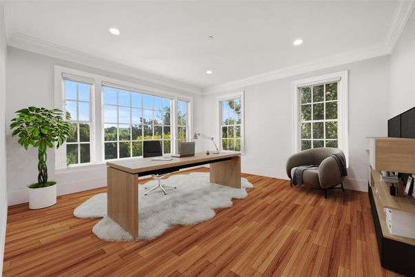 Home Office, Interior, Recessed Lighting, Wood Texture Flooring