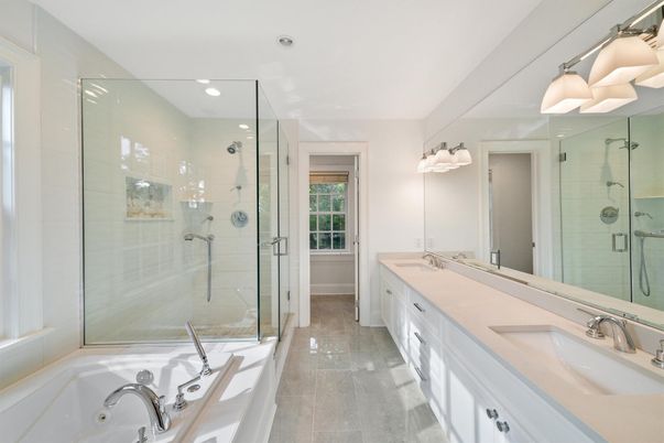 Bathroom, Dual Sink Vanities, Glass Shower, Interior, Recessed Lighting
