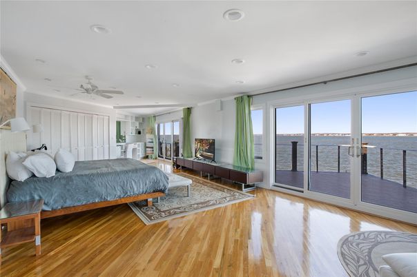 Bedroom, Interior, Recessed Lighting, Water, Wood Texture Flooring