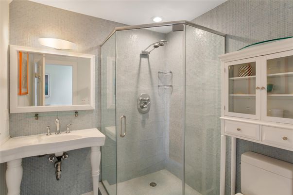 Bathroom, Glass Shower, Interior, Recessed Lighting