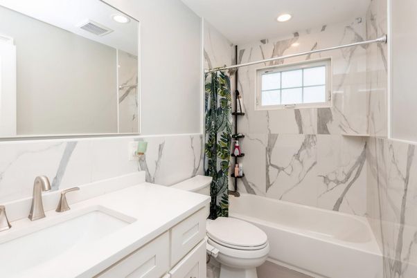 Bathroom, Interior, Marble Walls, Recessed Lighting