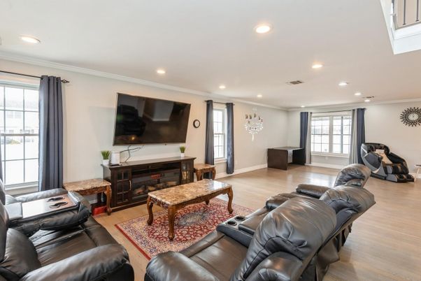 Home Theatre Room, Interior, Living room, Recessed Lighting, Wood Texture Flooring