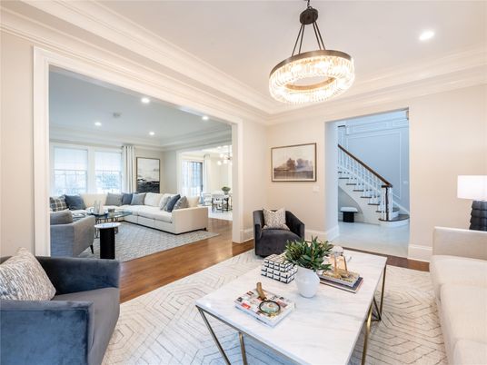 Chandelier, Interior, Living room, Pendant Lights, Recessed Lighting, Wood Texture Flooring