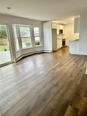 Empty room, Interior, Kitchen, Recessed Lighting, Wood Texture Flooring