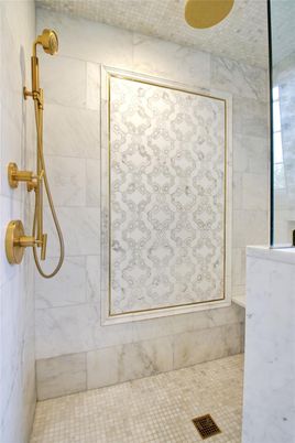 Bathroom, Glass Shower, Interior, Marble Walls