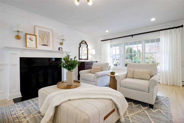 Bedroom, Fireplace, Interior, Living room, Recessed Lighting, Wood Texture Flooring