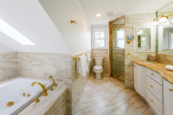 Bathroom, Glass Shower, Interior, Marble, Marble Walls, Recessed Lighting