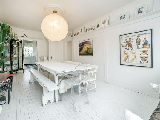 Dining room, Interior, Pendant Lights, Wood Texture Flooring