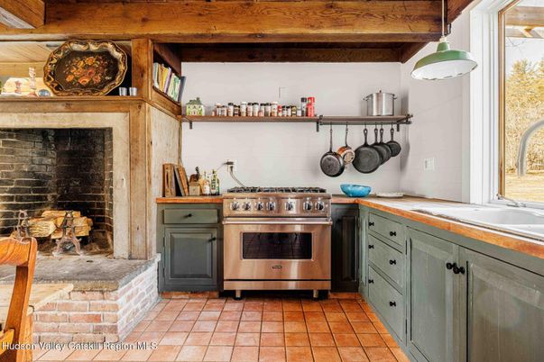Interior, Kitchen, Stainless Steel Appliances, Stone Walls, Wooden Beams
