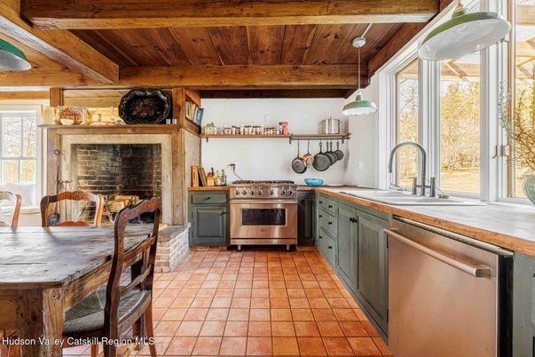 Interior, Kitchen, Pendant Lights, Stainless Steel Appliances, Wooden Beams, Wooden Ceilings